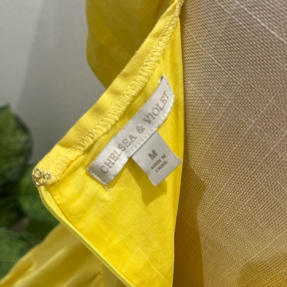 CHELSEA & VIOLET Buttercup Yellow Linen Mini Dress. Size M - Picture 5 of 5